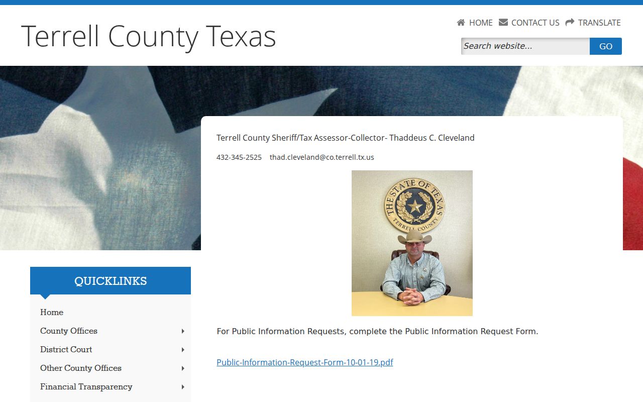 Terrell County arrest lookup and Sheriff record request contact