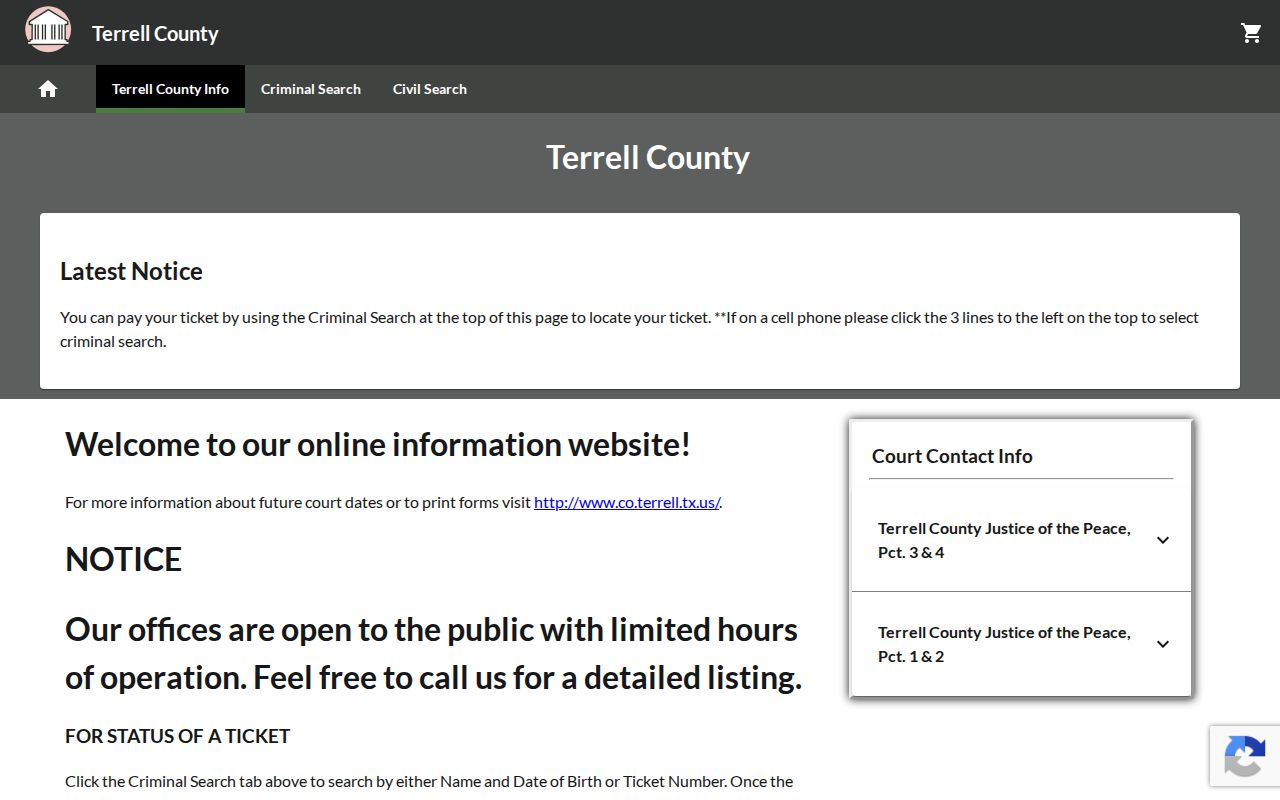 GovRec fine access for Terrell County criminal court cases
