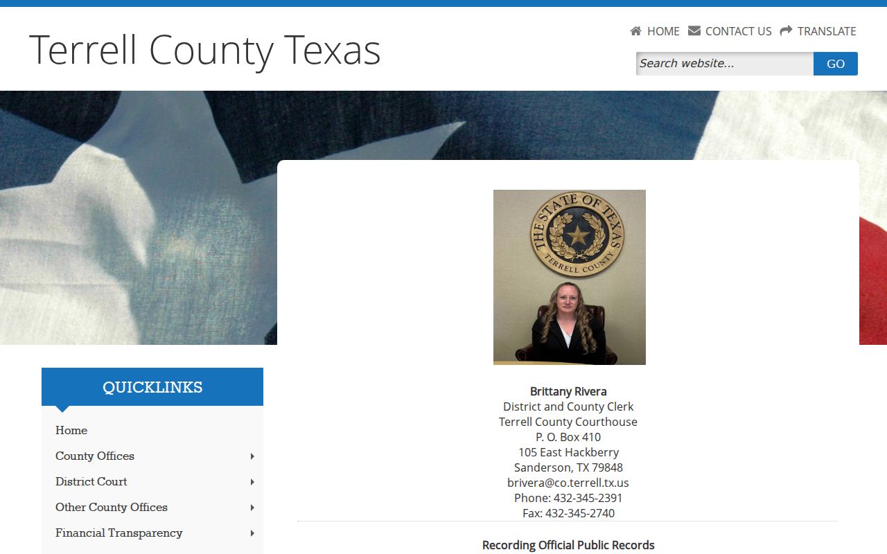 Terrell County criminal court case clerk contact page